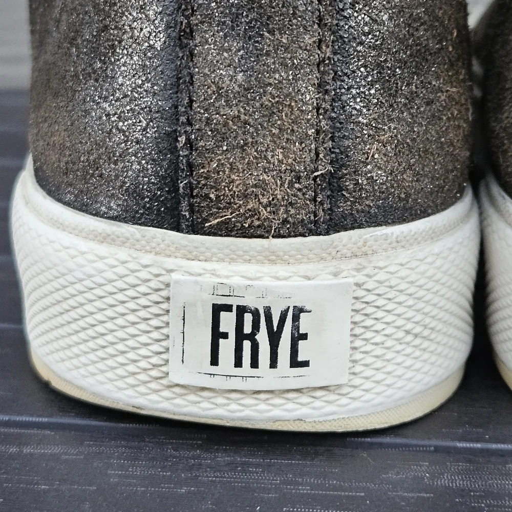 Frye Gia Side Zip Leather High Top Sneakers Silver Bronze Gold Metallic Size 8